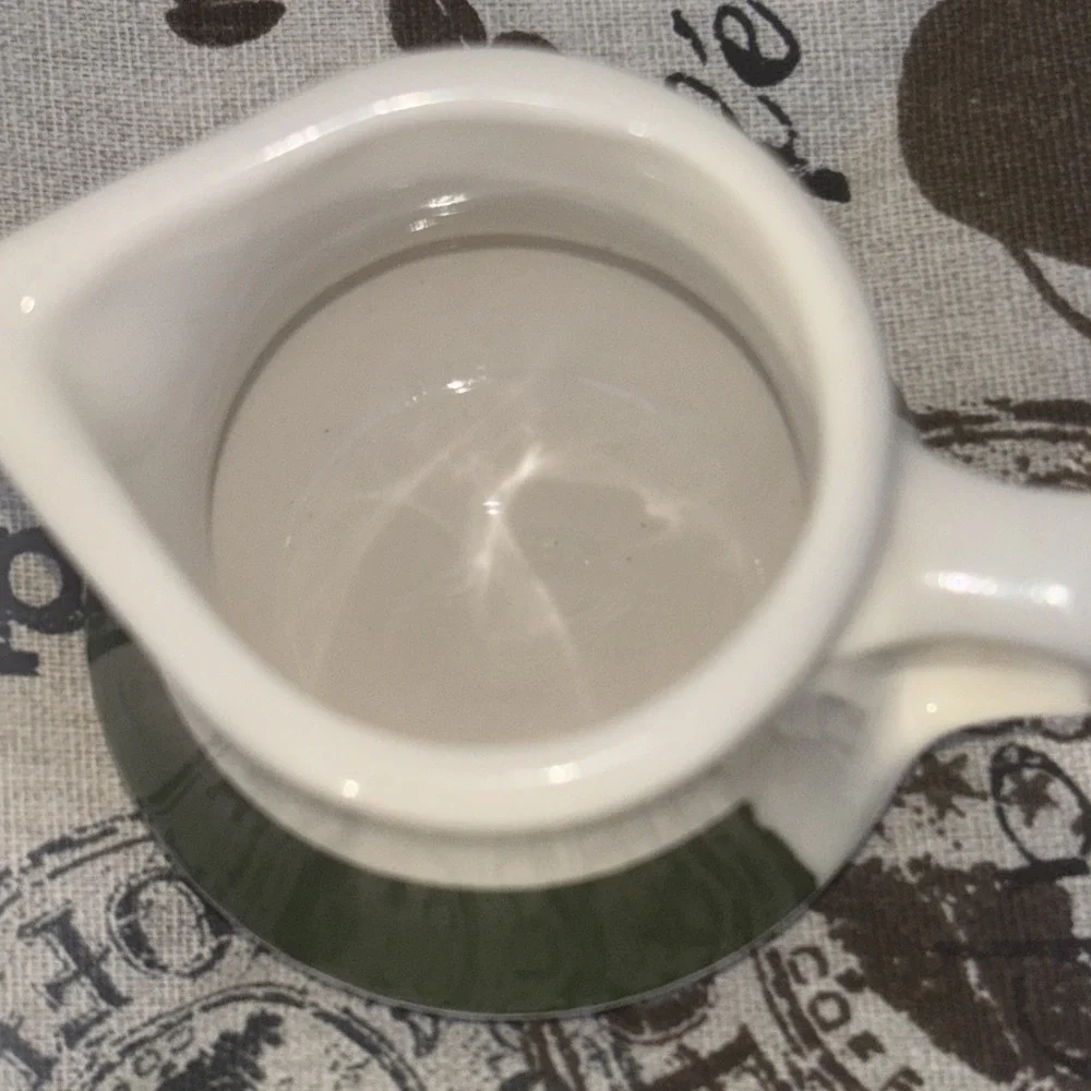 Vintage Homer Laughlin White & Green Creamer Farmhouse Restaurant Ware 2.75